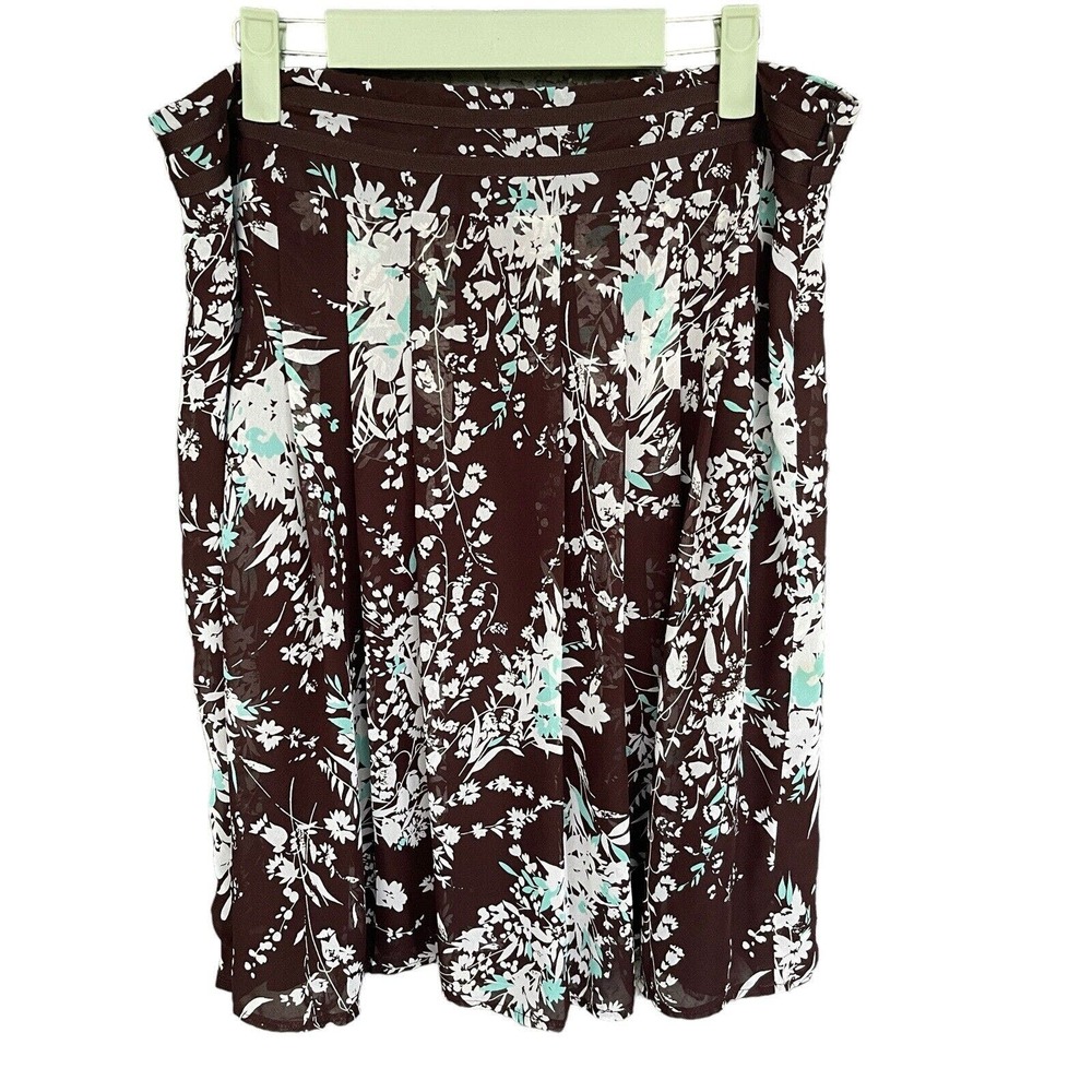 Max‎ Pleated Skirt Womens Size 12 Brown Floral Lined Flowy Knee Length Office